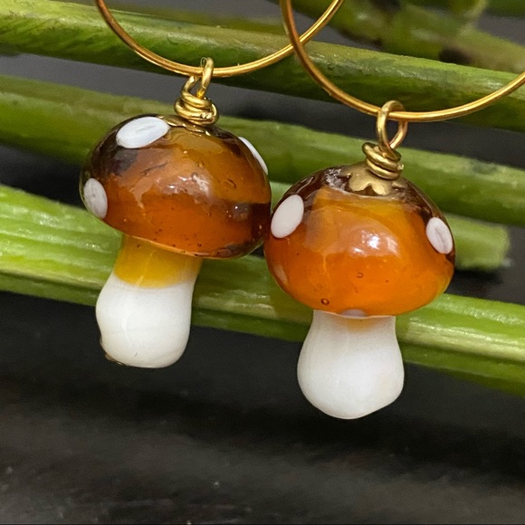 Handmade Mushroom Lampwork Beads Drop Earrings - Picture 8 of 8